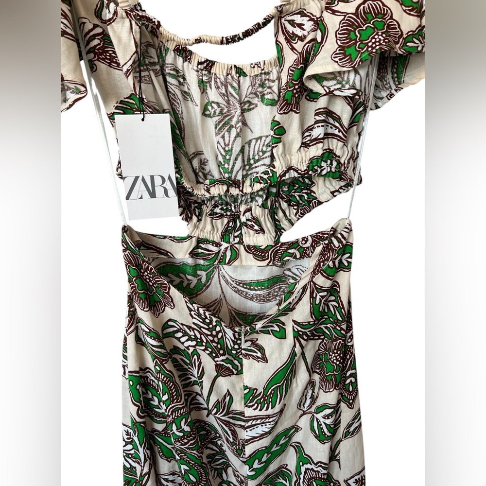 π π NWT ZARA Cutout Leaf Print Maxi Dress | Green, Brown & Tan | Womenβs Small - Picture 4 of 12